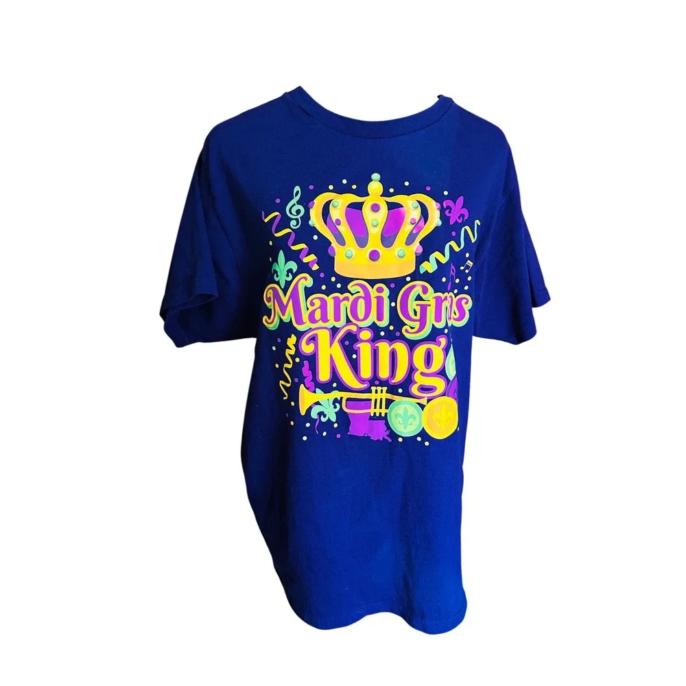 Mardi Gras King Crown Trumpet T Shirt purple size L - Picture 2 of 4
